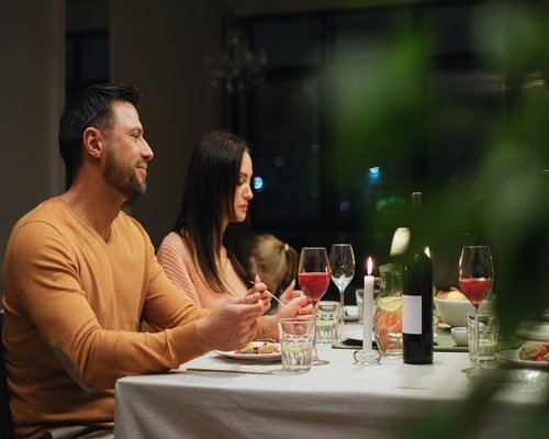 calm family dinner at home with warm lighting